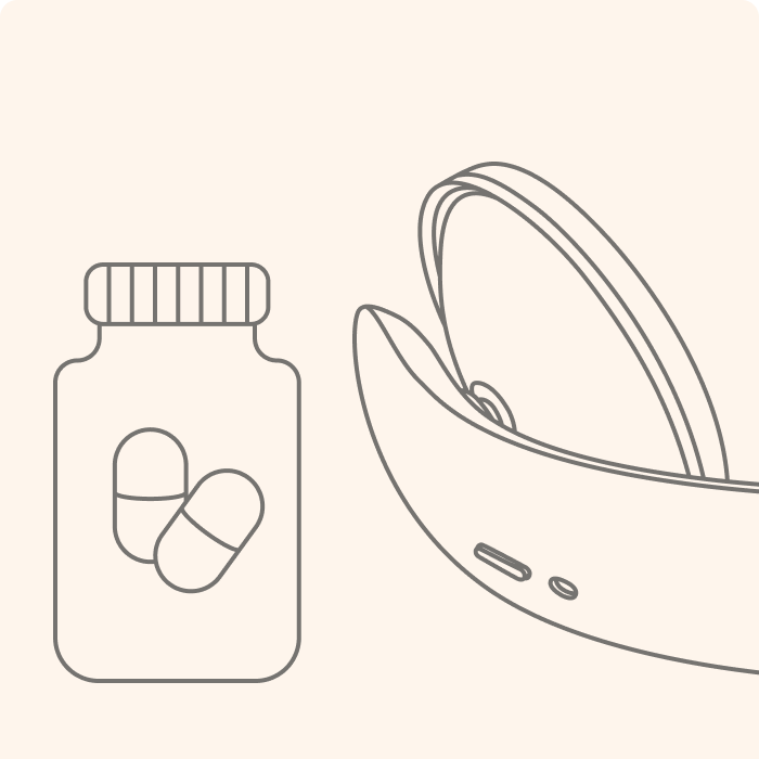 Illustration of a pill bottle next to the Flow device